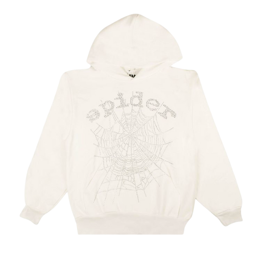 White rhinestone Sp5der Hoodie